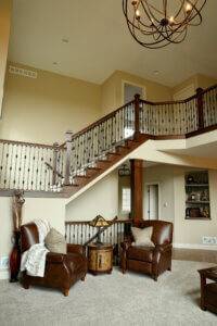 Open two story staircase with switchback.