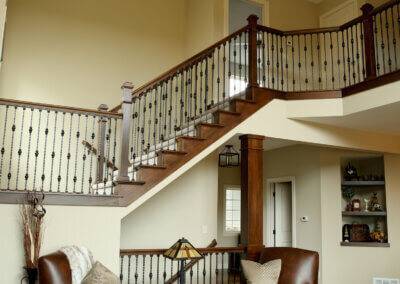 Open two story staircase with switchback.