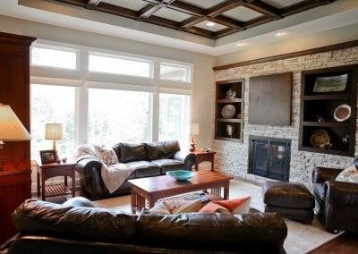 Great room with built ins and fireplace