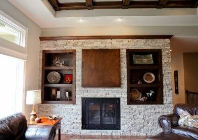 Stone Fireplace with built in shelving